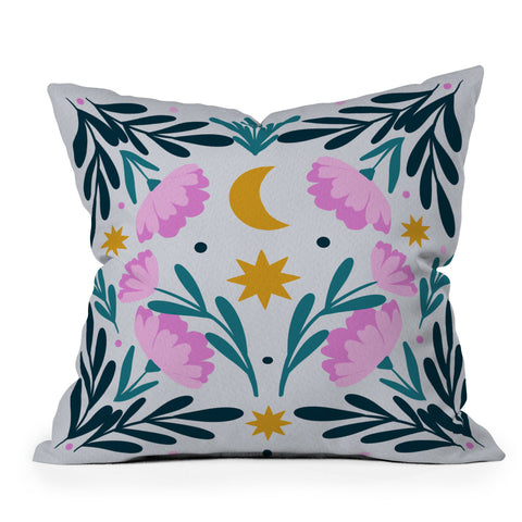 Angela Minca Stars moon and flowers Throw Pillow