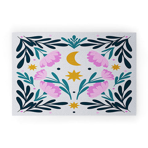 Angela Minca Stars moon and flowers Welcome Mat