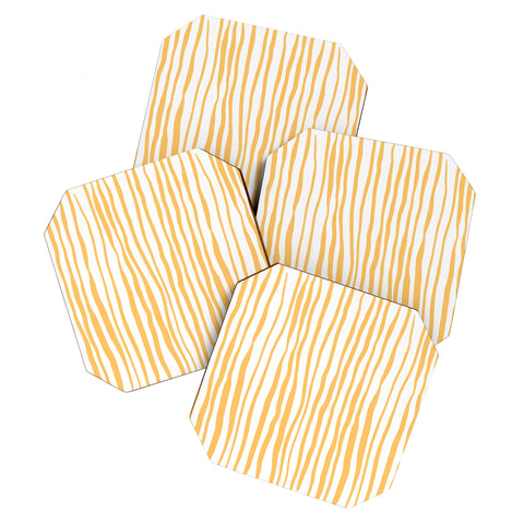 Angela Minca Summer wavy lines yellow Coaster Set