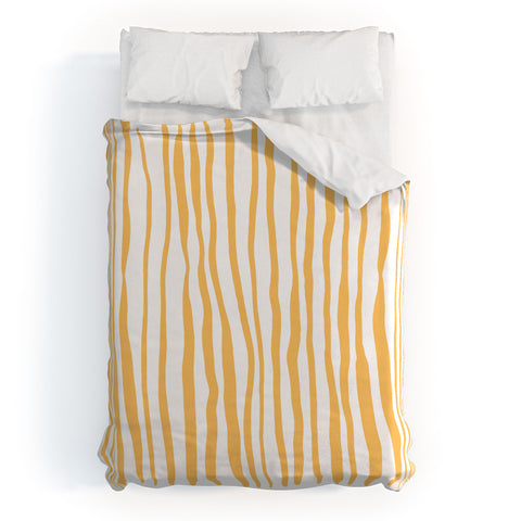 Angela Minca Summer wavy lines yellow Duvet Cover