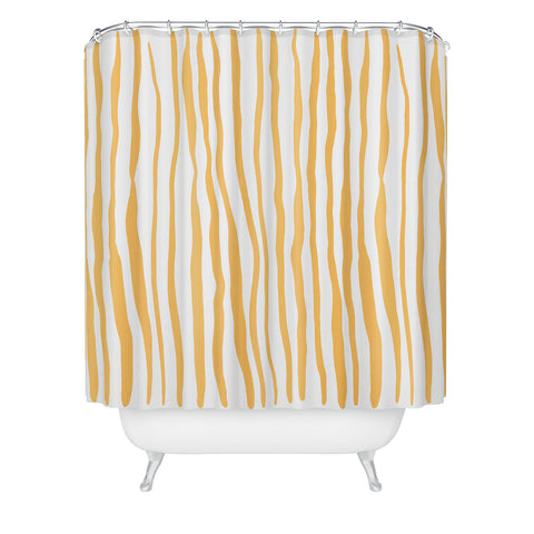 Angela Minca Summer wavy lines yellow Shower Curtain