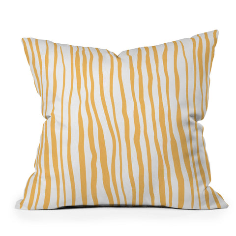 Angela Minca Summer wavy lines yellow Outdoor Throw Pillow
