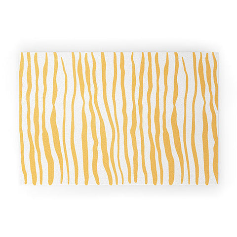 Angela Minca Summer wavy lines yellow Welcome Mat