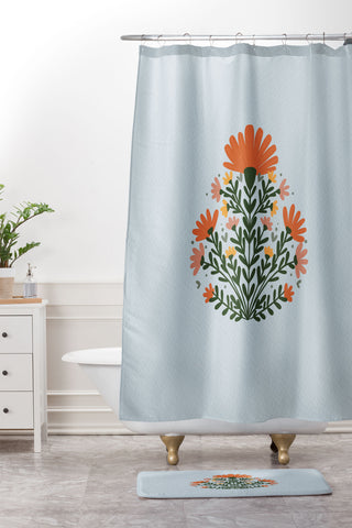 Angela Minca Symmetrical floral bouquet Shower Curtain And Mat