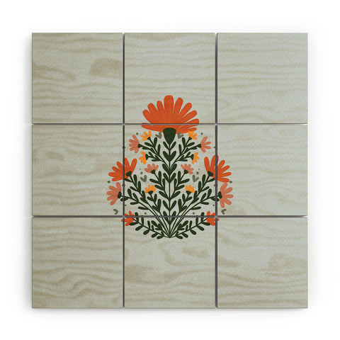 Angela Minca Symmetrical floral bouquet Wood Wall Mural