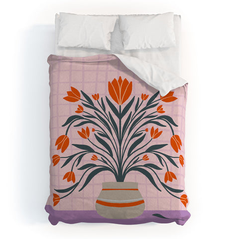 Angela Minca Tulips orange and violet Duvet Cover