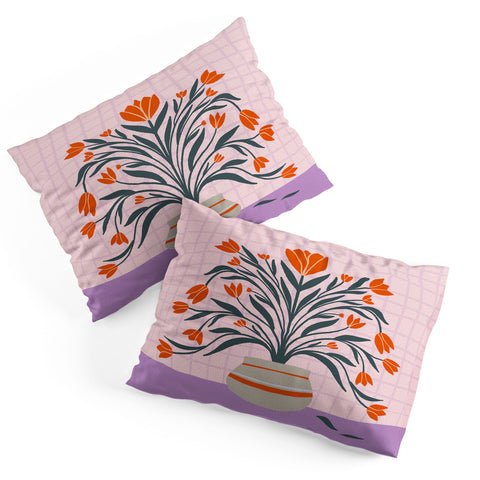 Angela Minca Tulips orange and violet Pillow Shams