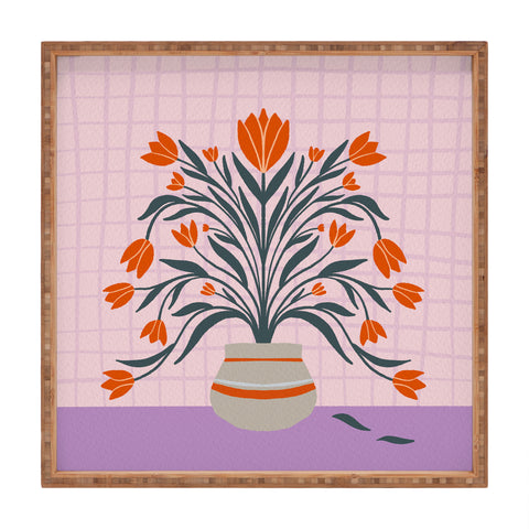 Angela Minca Tulips orange and violet Square Tray