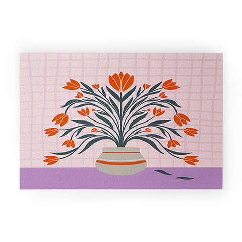 Angela Minca Tulips orange and violet Welcome Mat