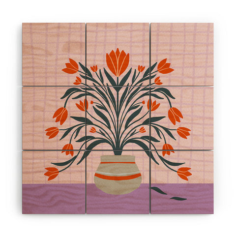 Angela Minca Tulips orange and violet Wood Wall Mural