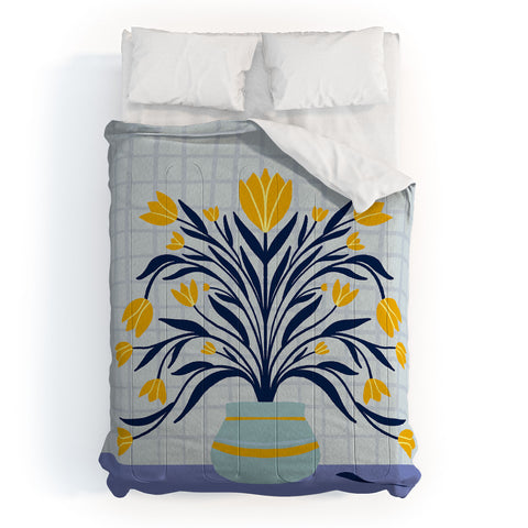 Angela Minca Tulips yellow and blue Comforter