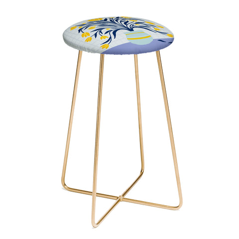 Angela Minca Tulips yellow and blue Counter Stool