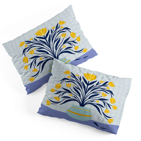 Angela Minca Tulips yellow and blue Pillow Shams