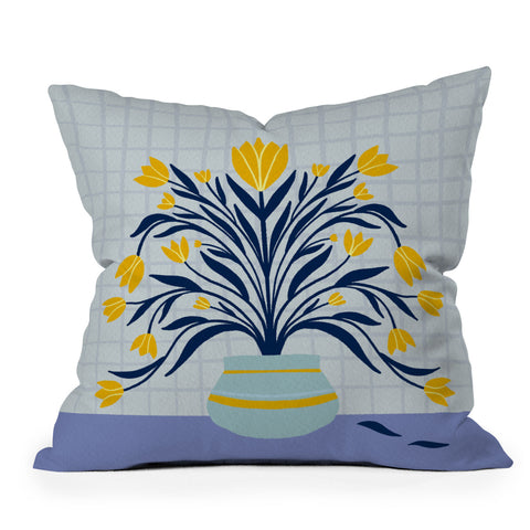 Angela Minca Tulips yellow and blue Outdoor Throw Pillow