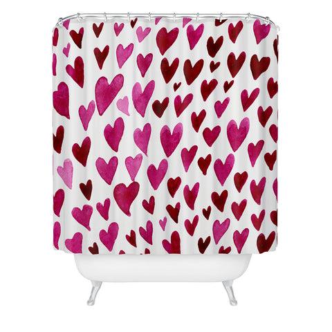 Angela Minca Watecolor hearts Shower Curtain