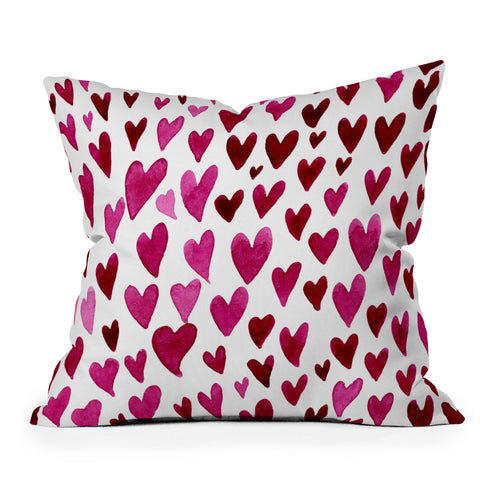 Angela Minca Watecolor hearts Outdoor Throw Pillow