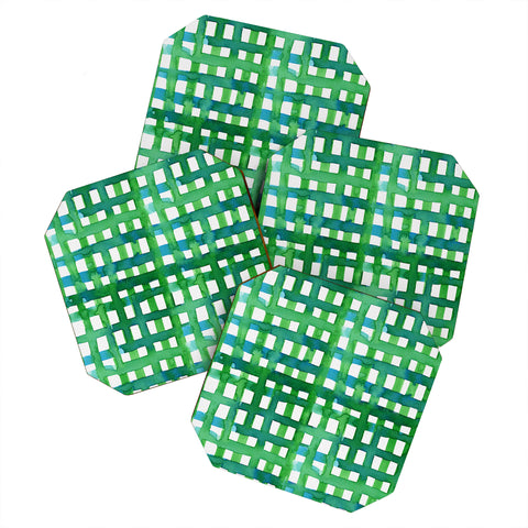 Angela Minca Watercolor green grid Coaster Set