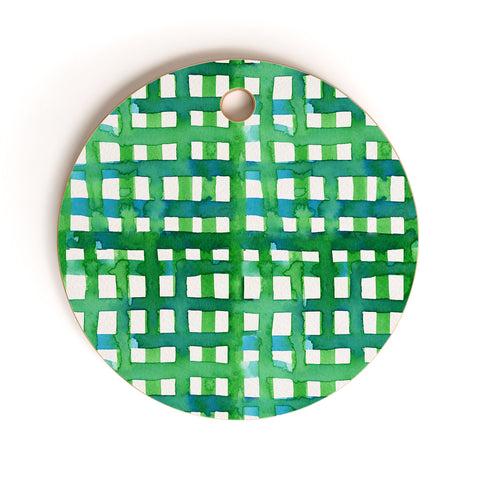 Angela Minca Watercolor green grid Cutting Board Round