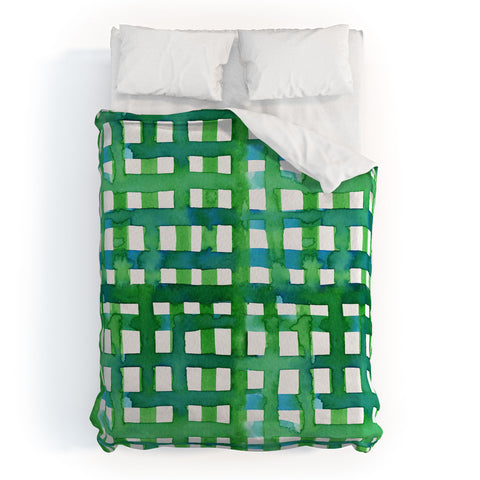 Angela Minca Watercolor green grid Duvet Cover