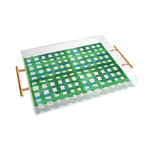 Angela Minca Watercolor green grid Acrylic Tray