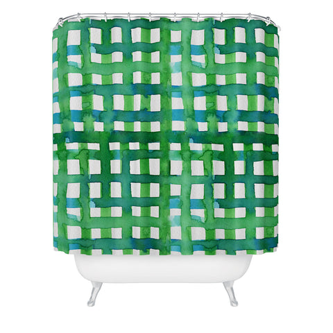 Angela Minca Watercolor green grid Shower Curtain