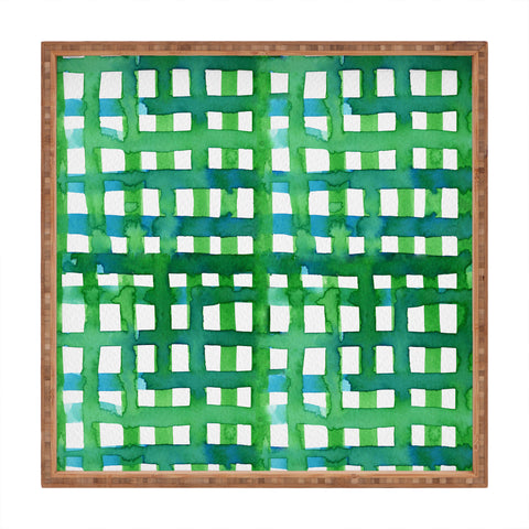 Angela Minca Watercolor green grid Square Tray