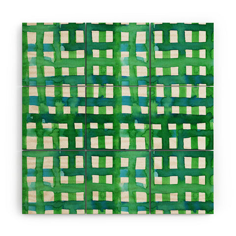 Angela Minca Watercolor green grid Wood Wall Mural