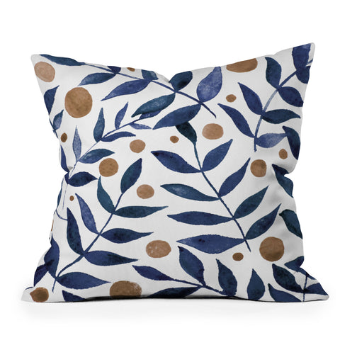 Angela Minca Watercolor indigo branches Outdoor Throw Pillow