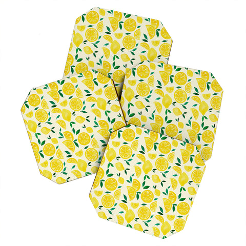 Angela Minca Watercolor lemons pattern Coaster Set