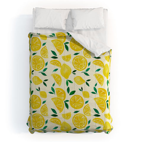 Angela Minca Watercolor lemons pattern Comforter
