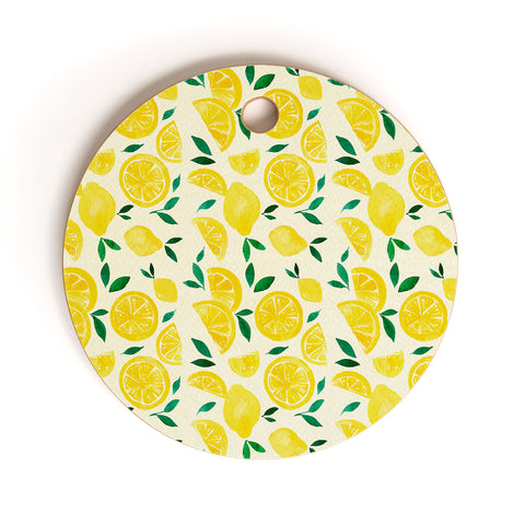 Angela Minca Watercolor lemons pattern Cutting Board Round