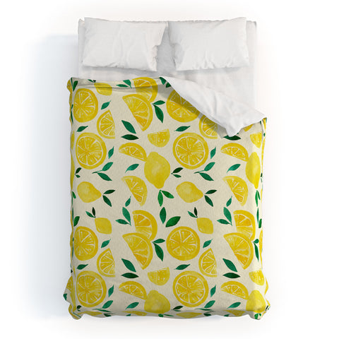 Angela Minca Watercolor lemons pattern Duvet Cover