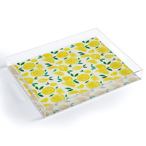 Angela Minca Watercolor lemons pattern Acrylic Tray