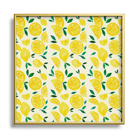 Angela Minca Watercolor lemons pattern Square Metal Framed Art Print