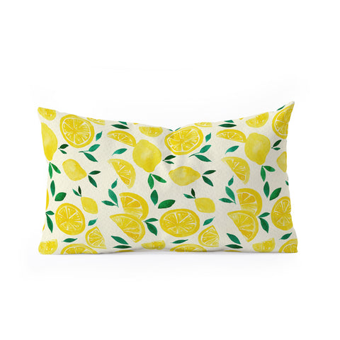Angela Minca Watercolor lemons pattern Oblong Throw Pillow