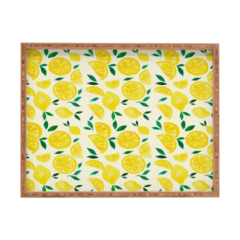 Angela Minca Watercolor lemons pattern Rectangular Tray