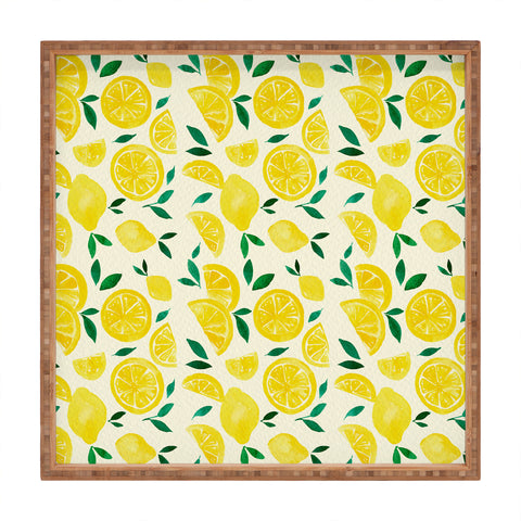 Angela Minca Watercolor lemons pattern Square Tray