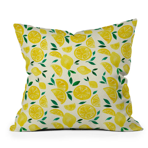 Angela Minca Watercolor lemons pattern Throw Pillow