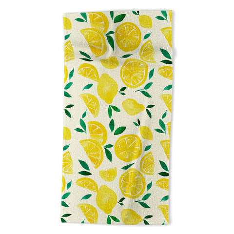 Angela Minca Watercolor lemons pattern Beach Towel