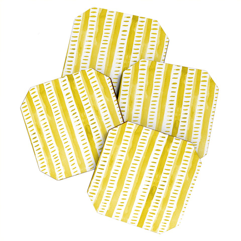 Angela Minca Watercolor lines yellow Coaster Set