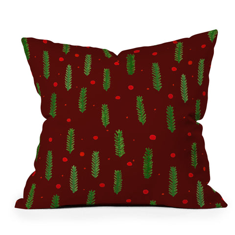 Angela Minca Xmas branches and berries 2 Outdoor Throw Pillow