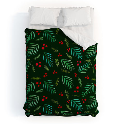 Angela Minca Xmas branches green Duvet Cover