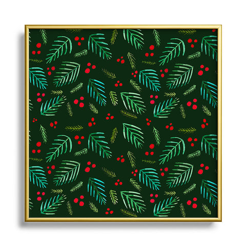 Angela Minca Xmas branches green Square Metal Framed Art Print