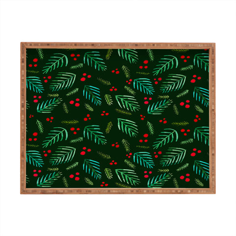 Angela Minca Xmas branches green Rectangular Tray