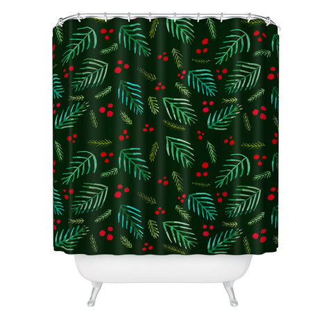 Angela Minca Xmas branches green Shower Curtain