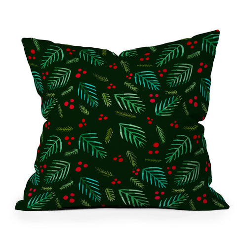 Angela Minca Xmas branches green Outdoor Throw Pillow