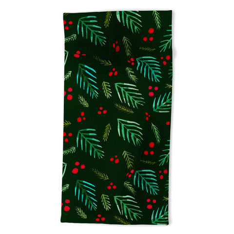 Angela Minca Xmas branches green Beach Towel
