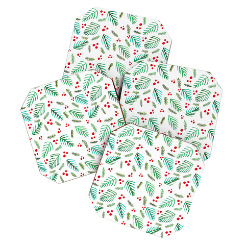 Angela Minca Xmas branches white Coaster Set