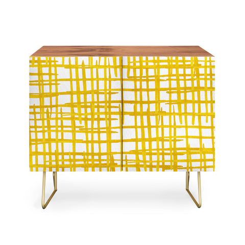 Angela Minca Yellow abstract grid Credenza