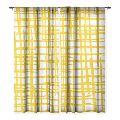 Angela Minca Yellow abstract grid Sheer Non Repeat